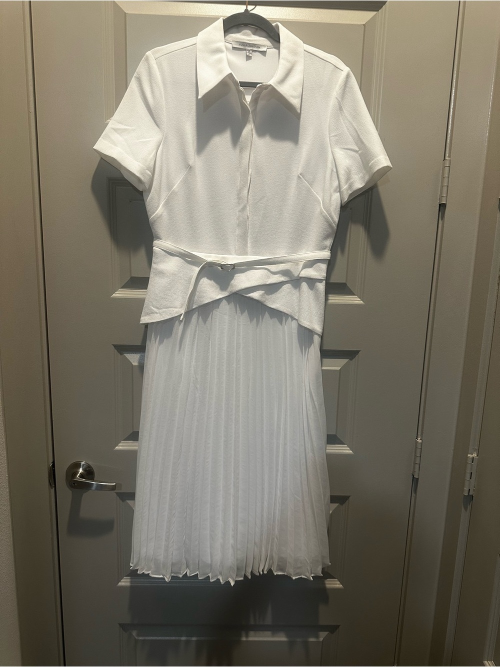 White Collared Pleated Midi Dress